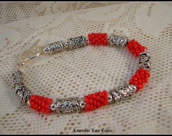 Orange Hand Beaded Bracelet