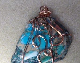 Wire-Wrapped Imperial Jasper (blue dyed) Pendant