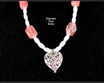 Rose Quartz and Sterling Silver Heart Necklace and Earrings