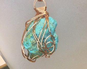 Turquoise and Copper Pendant with Pyrite Necklace B