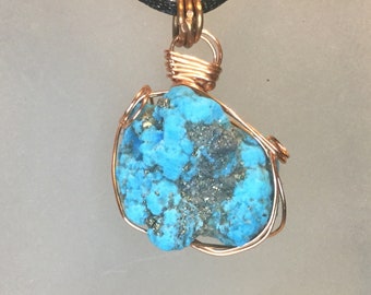 Turquoise and Copper Pendant with Pyrite Necklace C