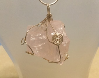 Rose Quartz and Sterling Silver Pendant Heart