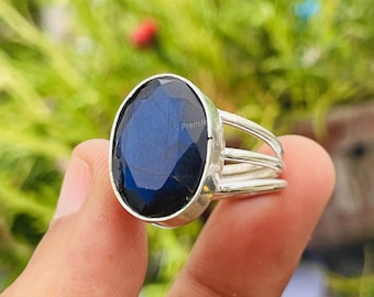 Handmade Blue Sapphire Ring: Oval Sterling Silver 925 Gemstone Jewellery For Her