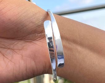 Plain Sterling Silver 925 Cuff Bracelet: Adjustable Rustic Bangle Jewellery