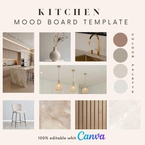 Kitchen Mood Board Template, Interior Design Editable, Kitchen Planner Canva Editable Template Vision Board Home Renovation Digital Download