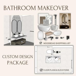 Custom Bathroom Design Package: Mood Board, Floor Plan (Digital Download