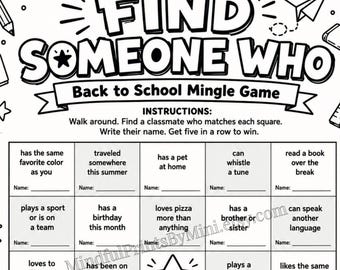 Actividad para romper el hielo el primer día, Bingo para socializar al regreso a clases, Juego para conocerse en el aula, Juego "Encuentra a alguien que..." (Descarga instantánea imprimible)