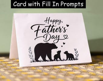 Regalo imprimible, rellena y dobla, tarjeta del Día del Padre que los niños pueden hacer, tarjeta plegable imprimible de Papá Oso, todo sobre mi papá con indicaciones para completar, descarga instantánea