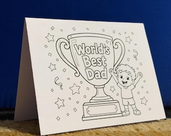 Tarjeta infantil para el Día del Padre, diseño de trofeo plegable con relleno de color (descarga instantánea)
