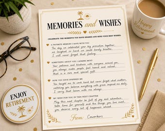 Tarjeta de recuerdos y deseos de jubilación, recuerdo imprimible de jubilación, regalo para familiares o compañeros de trabajo, tarjeta para fiesta de jubilación, descarga digital.