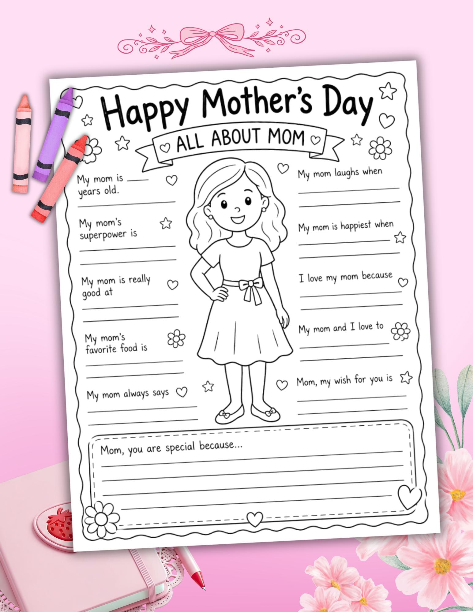Mom. Printable Worksheet.pdf All About Mom Printable Worksheet | Mother's Day Activity for Kids ...