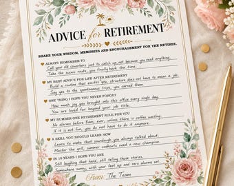 Consejos florales para tarjetas de jubilación, recuerdo para fiestas de oficina y familiares, consejos para la jubilación (imprimible), página para el libro de visitas de jubilados, descarga instantánea.
