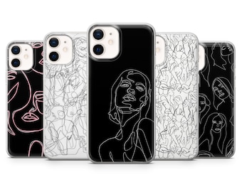 Abstract Face Phone Case Modern Picasso One Line Art for iPhone 17, 16E, 15, 14, 13, 12 Samsung S25, S24Fe, S23, A56, A15 Pixel 9A, 9Pro XL