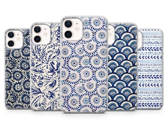 Indigo Tile Phone Case Boho Mediterranean Blue for iPhone 17, 16E, 15, 14, 13, 12 Samsung S25, S24Fe, S23, A56, A15 Pixel 9A, 9Pro XL, 8Pro
