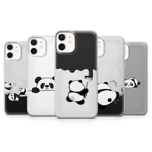 Funda de teléfono con diseño minimalista de panda para iPhone 16E, 15, 14, 13, 12, Samsung S25, S24Fe, S23, A56, A15, Pixel 9A, 9Pro XL, 8A, 8Pro, 7A.
