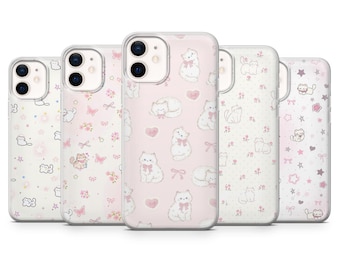 Cute Kitty Phone case Soft Girl Pretty Pink for iPhone 17, 16E, 15, 14, 13, 12 Samsung S25, S24Fe, S23, A56, A15 Pixel 9A, 9Pro XL, 8A, 8Pro