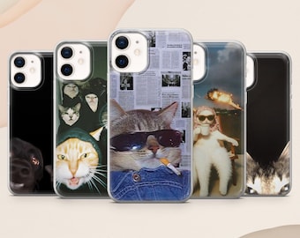 Funny Cat Meme Phone case Quirky Pet Lover for iPhone 17, 16E, 15, 14, 13, 12 Samsung S25, S24Fe, S23, A56, A15 Pixel 9A, 9Pro XL, 8A, 8Pro