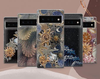Funda de teléfono Celestial Cosmic Glitter Sun Moon Cover para Google Pixel 9A, 9Pro XL, 8A, 8Pro, 7A, 6A Samsung S25, S24, S23, A56 iPhone 17, 16