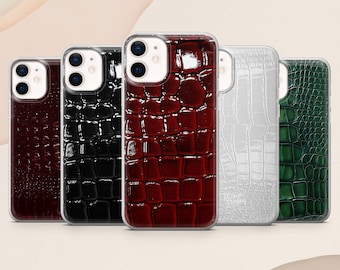 Luxury Leather Phone Case Glossy Crocodile Pattern for iPhone 17, 16E, 15, 14, 13 Samsung S25, S24Fe, S23, A56, A15 Pixel 9A, 9Pro XL, 8Pro