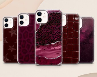 Burgundy Phone Case Luxury Marble Leopard Red Y2K for iPhone 17, 16E, 15, 14, 13, Samsung S25, S24Fe, S23, A56, A15 Pixel 9A, 9Pro XL, 8Pro