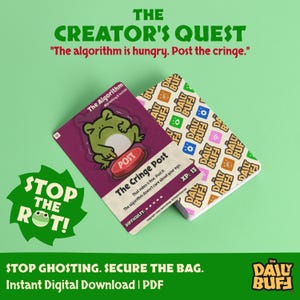 Content Creator Consistency Game, Influencer Marketing Task Deck, Buffy the Frog Social Media Cards, Post the Cringe Tool, Digital PDF