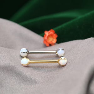 14G White Opal Classic Titanium Nipple Rings Barbell Bridge Piercing Jewelry Straight Internally Threaded Body Piercing Minimalist for Women