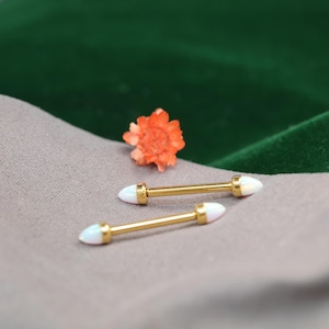 14G White Cone Opal Classic Titanium Nipple Rings Barbell Bridge Piercing Jewelry Straight Internally Threaded Body Piercing Tongue Rings