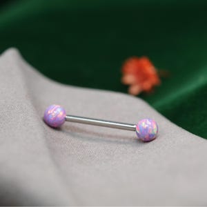 Purple Round Opal Classic 14G Titanium Nipple Rings Barbell Bridge Piercing Jewelry Straight Internally Threaded Body Piercing Tongue Rings