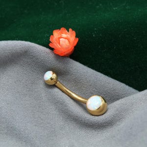 Titanium Belly Button Ring 14G Belly Jewelry Navel Bar Internally Threaded Belly Barbell with Round Opal Navel Belly Piercing