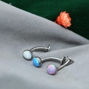 Titanium Belly Button Ring 14G Classic Belly Jewelry Navel Bar Internally Threaded Flat bottom Belly Barbell with Opal Navel Belly Piercing