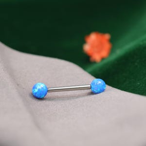 14G Ocean Blue Round Opal Classic Titanium Nipple Barbell Bridge Piercing Jewelry Straight Internally Threaded Body Piercing Tongue Rings