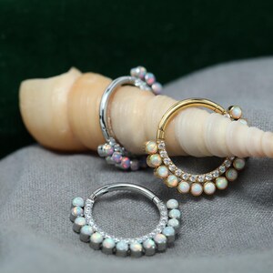 Nose Ring 16G Opal CZ Hoop Rook Daith Tragus Piercing Jewelry Helix Piercing Surgical Steel Cartilage Earring Delicate Conch Hoop Earring