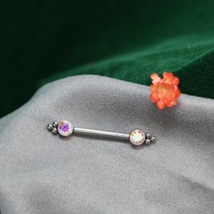 Shiny CZ Round 14G Colorful Titanium Nipple Rings Barbell Bridge Piercing Jewelry Straight Internally Threaded Body Piercing Tongue Rings