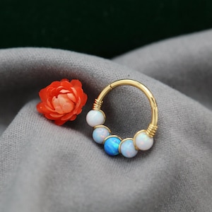 Nose Ring 18G 20G Five Opal Winding Gold Hoop Rook Daith Helix Tragus Piercing Jewelry Surgical Steel Cartilage Earring Conch Hoop Earring