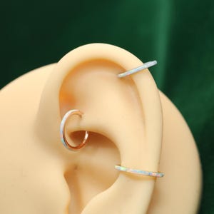 White Opal Nose Ring 16G Hoop Conch Rook Septum Daith Tragus Piercing Surgical Steel Cartilage Earring Lip Jewelry Conch Hoop Helix Earring