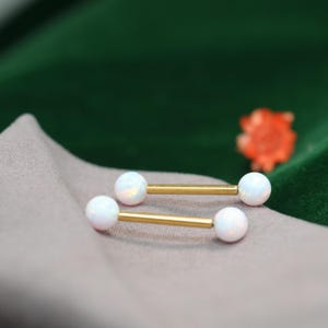 White Opal Round 14G Classic Titanium Nipple Rings Barbell Bridge Piercing Jewelry Straight Internally Threaded Body Piercing Tongue Rings