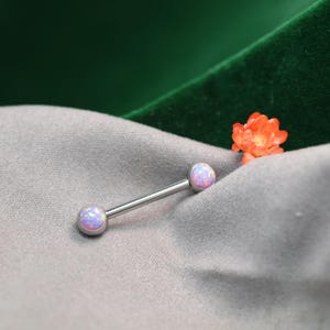 Purple Round Opal Classic 14G Titanium Nipple Rings Barbell Bridge Sexy Body Jewelry Straight Internally Threaded Piercing Tongue Rings