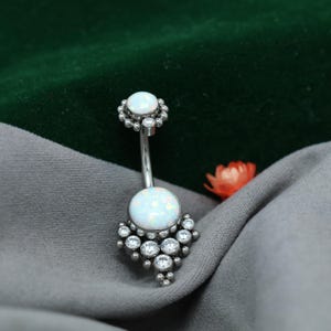 Titanium Belly Button Ring 14G Belly Jewelry Navel Bar Internally Threaded Belly Barbell with Cubic Zircon or Opal Navel Belly Piercing