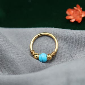 Nose Ring Turquoise 16G 18G 20G Hoop Conch Rook Daith Helix Tragus Piercing Jewelry Surgical Steel Cartilage Earring Conch Hoop Earring