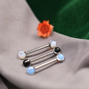14G Chrysoberyl Rainbow Ball Titanium Nipple Rings Barbell Bridge Piercing Jewelry Straight Internally Threaded Body Piercing Tongue Rings