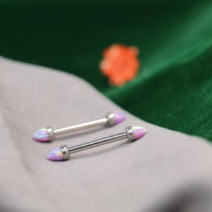 14G Purple Cone Opal Classic Titanium Nipple Rings Barbell Bridge Piercing Jewelry Straight Internally Threaded Body Piercing Tongue Rings