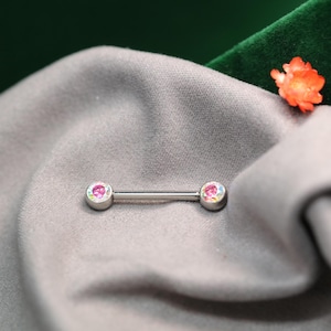Colorful Shiny CZ Round 14G Titanium Nipple Rings Barbell Bridge Piercing Jewelry Straight Internally Threaded Sexy Body Tongue Rings