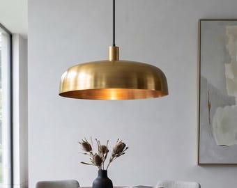 Handmade Brass Dome Pendant Light, Vintage Ceiling Lamp, Antique Brass Hanging Light Fixture, Kitchen Dining Table, Brass Chandelier