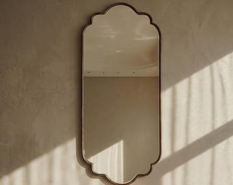 Copper Bronze Wall Mirror, Antique Scalloped Mirror, Arched Vanity Mirror, Vintage Bathroom Decor, Rustic Bedroom Mirror, Ornate Mirror