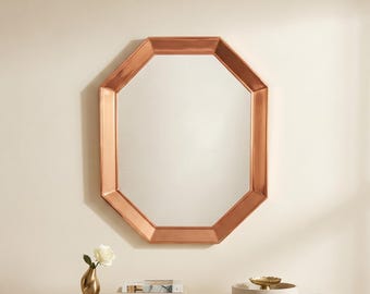 Unlacquered Copper Mirror, Octagon Wall Mirror, Rustic Bathroom Mirror, Handcrafted Geometric Vanity Mirror, Vintage Home Decor Accents Look
