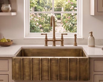 Luxury Double Bowl Brass Farmhouse Sink, Handmade Antique Brass Kitchen Sink, Hammered Apron Front Kitchen Basin