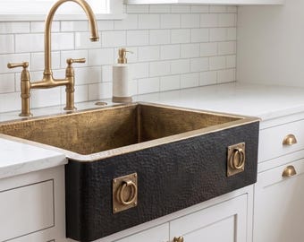 Luxury Double Bowl Brass Farmhouse Sink, Handmade Antique Brass Kitchen Sink, Hammered Apron Front Kitchen Basin