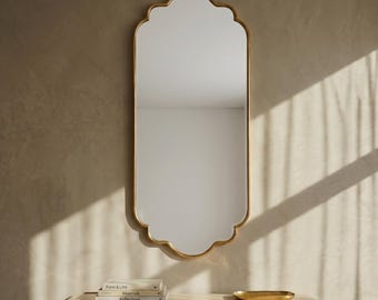 Luxury Brass Wall Mirror, Scalloped Arched Vanity Mirror, Ornate Vintage Mirror, Boho Home Decor
