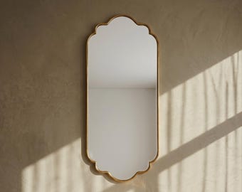 Luxury Brass Wall Mirror, Scalloped Arched Vanity Mirror, Ornate Vintage Mirror, Boho Home Decor