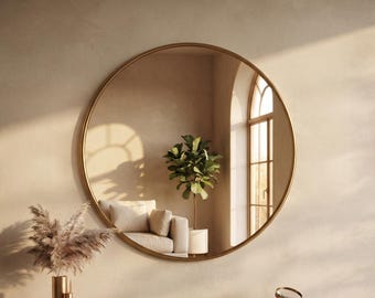 Handmade Round Brass Mirror, Moroccan Round Wall  Vanity Mirror, Unlacquered Brass Mirror for Bathroom, Living Room  Entryway Wall Decor